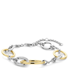 Bracelet with interlocking gold and silver links on a white background