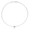 A delicate silver-toned snake chain necklace with a small central charm featuring a white pearl and a tiny gold accent, displayed on a clean white background.