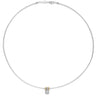 A delicate silver chain necklace with a small central charm featuring two gold-toned beads and a clear gemstone, displayed on a solid white background.