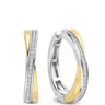 A pair of two-tone hoop earrings with yellow gold and silver bands, accented with pavé-set clear stones, shown on a plain white background.