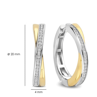 Ti Sento Two Tone Zirconia Crossover Hoop Earrings - 20mm