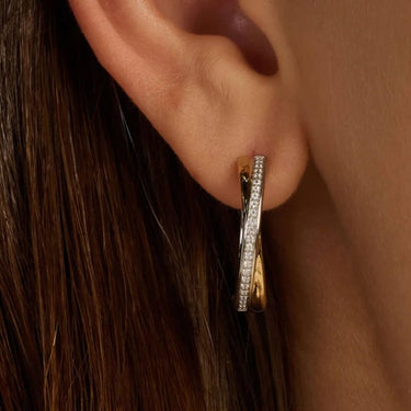 Ti Sento Two Tone Zirconia Crossover Hoop Earrings - 20mm