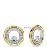 A pair of gold and silver oval stud earrings with pavé-set clear stones, shown on a clean white background.