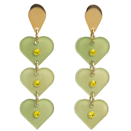 TooLally Crystal Heart Drop Earrings - Jade