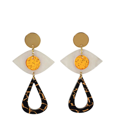 TooLally Eye Motif Drop Earrings - Orange & Black