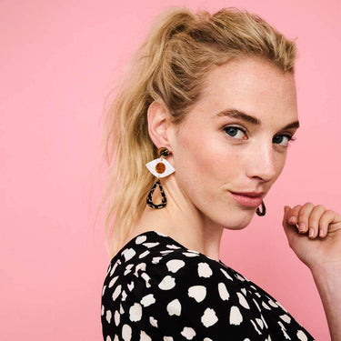 TooLally Eye Motif Drop Earrings - Orange & Black