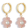 TooLally Flower Pearl Huggie Hoop Earrings - Pink