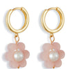 TooLally Flower Pearl Huggie Hoop Earrings - Pink