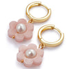 TooLally Flower Pearl Huggie Hoop Earrings - Pink