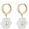 TooLally Flower Pearl Huggie Hoop Earrings - White