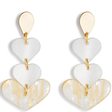TooLally Heart Drop Earrings - Gold White