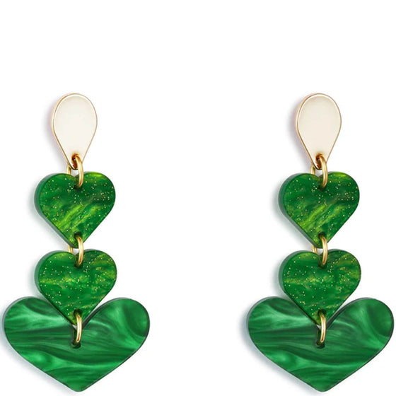 TooLally Heart Drop Earrings - Grass Green