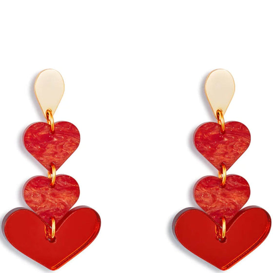 TooLally Heart Drop Earrings - Sienna Red