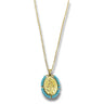 Gold necklace with a turquoise pendant on a white background