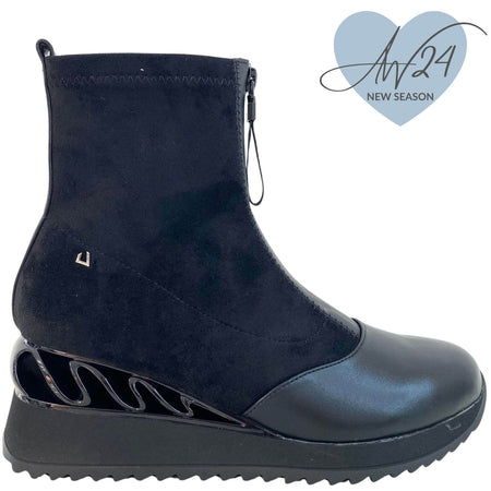 Una Healy Front Zip Wedge Sole Boots - Black