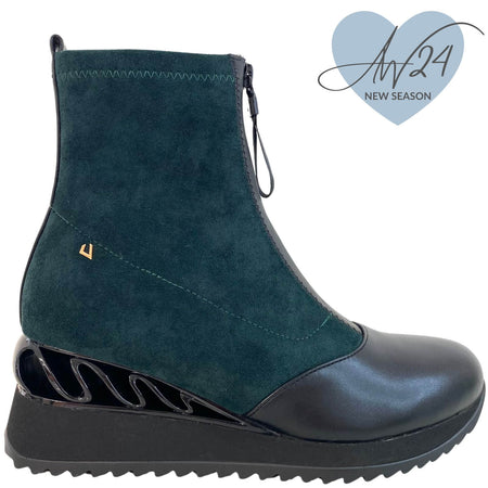 Una Healy Front Zip Wedge Sole Boots - Green