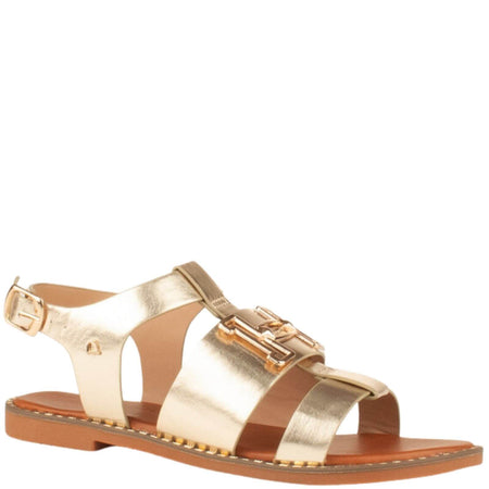 Una Healy Gold Strappy Flat Sandals