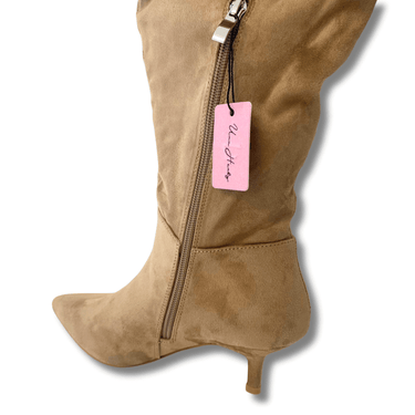 Una Healy Karmas Kitten Heel Slouch Boots Beige – Bejeweled At Soul