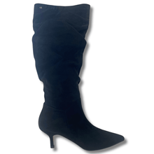 ladies black suede slouch boots with kitten heel
