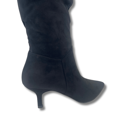 ladies black suede slouch boots with kitten heel