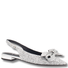 ladies flat silver sparkly flat pump shoes with bow