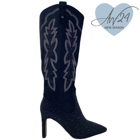 Una Healy Sparkly Long Length Black Western Boots