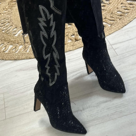 Una Healy Sparkly Long Length Black Western Boots