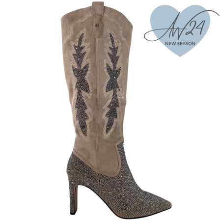 Una Healy Sparkly Long Length Taupe Western Boots