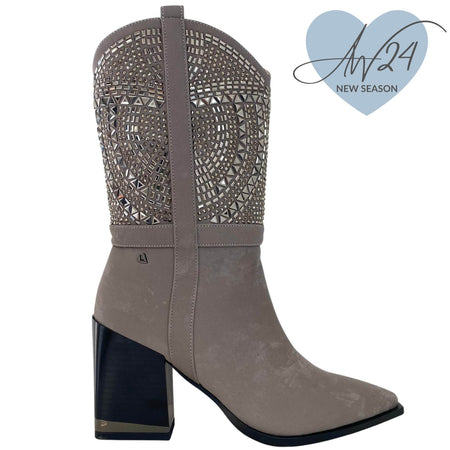 Una Healy Sparkly Mid Length Taupe Cowboy Boots