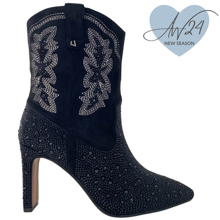 Una Healy Sparkly Rhinestone Dressy Western Boots - Black