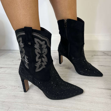 Una Healy Sparkly Rhinestone Dressy Western Boots - Black