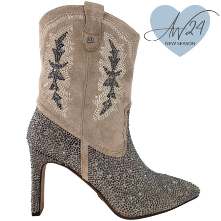 Una Healy Sparkly Rhinestone Dressy Western Boots - Taupe