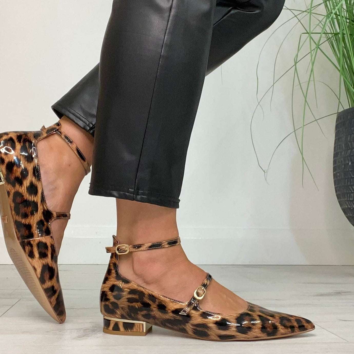 Una Healy Strappy Pointed Dolly Shoes Leopard