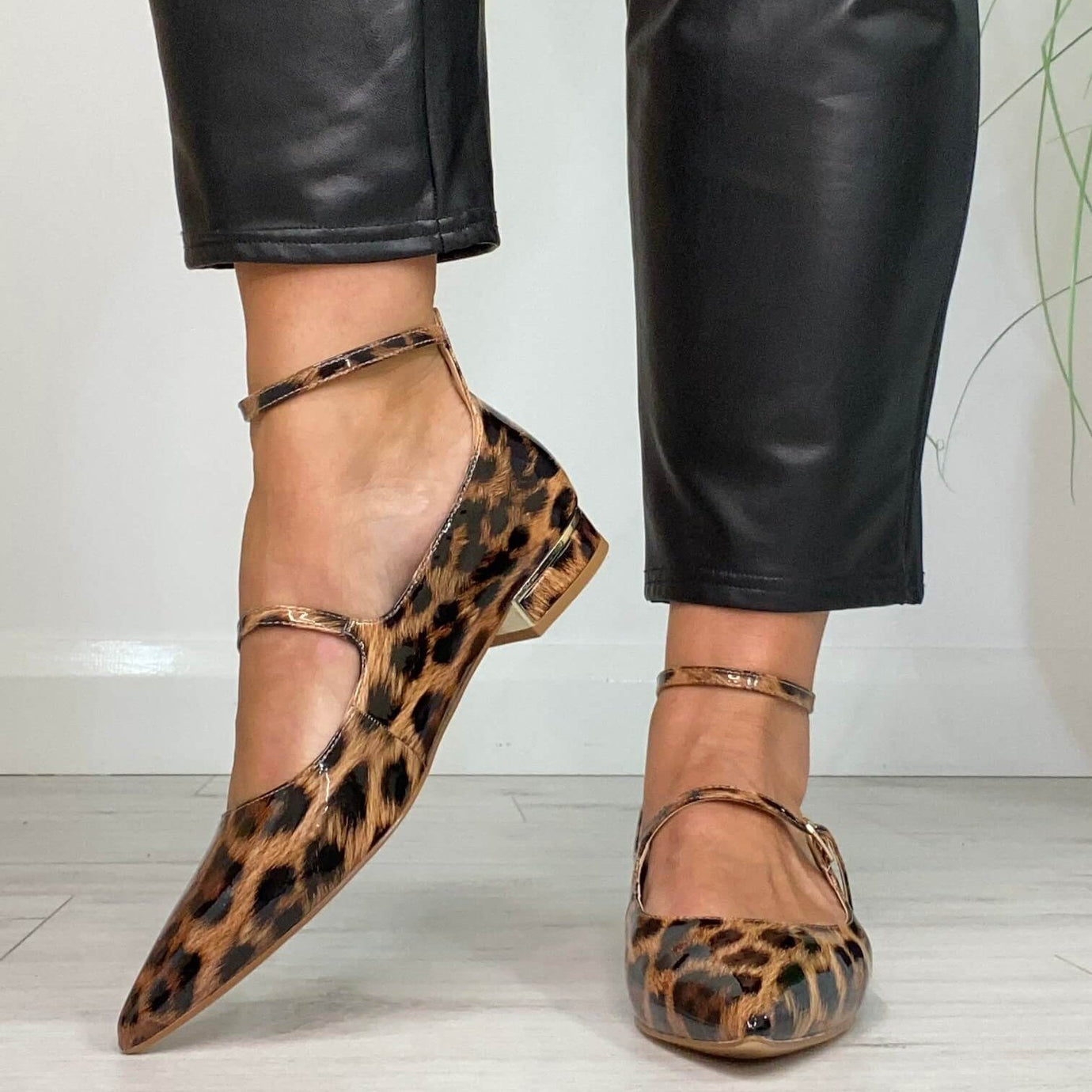 Una Healy Strappy Pointed Dolly Shoes Leopard