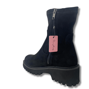 ladies black suede chunky boots with black sole