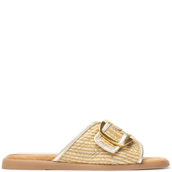Unisa Cray Gold Buckle Square Toe Flat Sandals