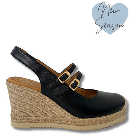 Unisa Cyntia Black Leather Wedge Shoes