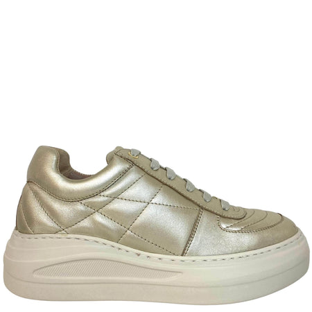 Unisa Foster Pale Gold Leather Lace Up Sneakers