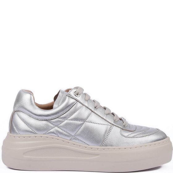 Unisa Foster Silver Leather Lace Up Sneakers