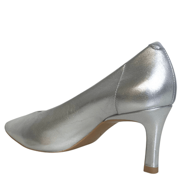 Unisa Lenis Silver Leather Mid Heel Court Shoes