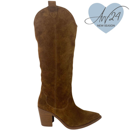 Unisa Mayer Dark Tan Suede Leather Long Length Boots