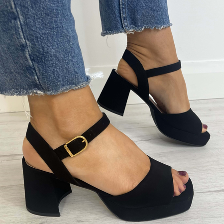 Unisa Ney Black Suede Small Heel Platform Sandals