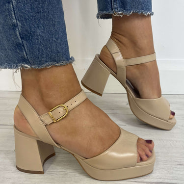 Unisa Ney Nude Leather Small Heel Platform Sandals