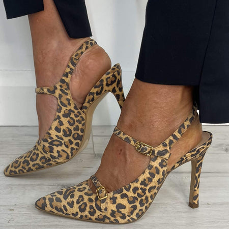 Unisa Tulare Leopard Leather Sling Back Stilettos