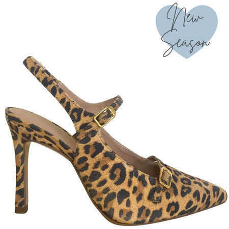 Unisa Tulare Leopard Leather Sling Back Stilettos