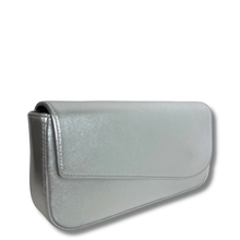 Silver clutch bag on a white background