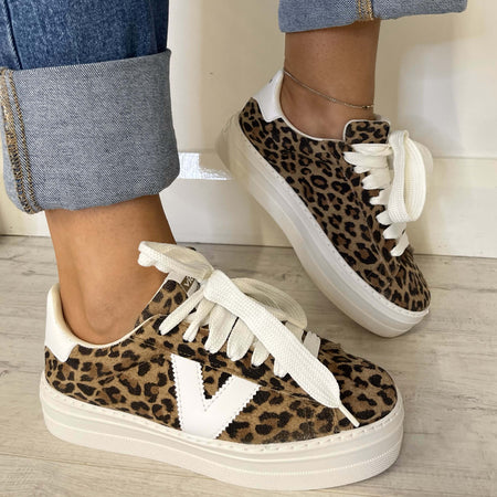 Victoria Barcelona Leopard Suede Platform Sneakers