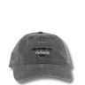 grey cap with text on a white background