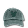 ladies khaki green baseball cap with embroidered v on front