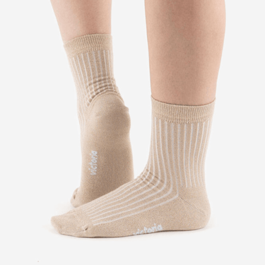 Victoria Lurex Ribbed Socks - Beige